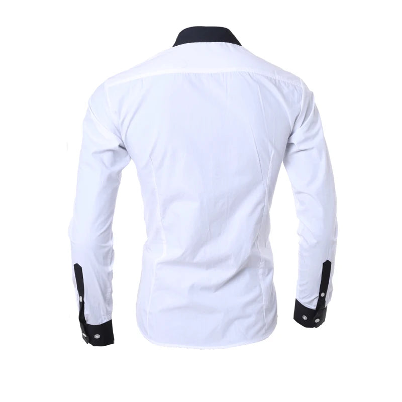 Men Long Sleeve Shirt 2025 Spring Striped Shirts Slim Fit Male Casual Social Patchwork Shirt Turn-down Collar Camisa Masculina