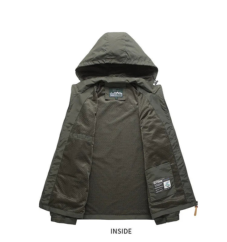 Men’s Waterproof Windbreaker – Military Hooded Combat Jacket for Autumn Hiking & Biking
