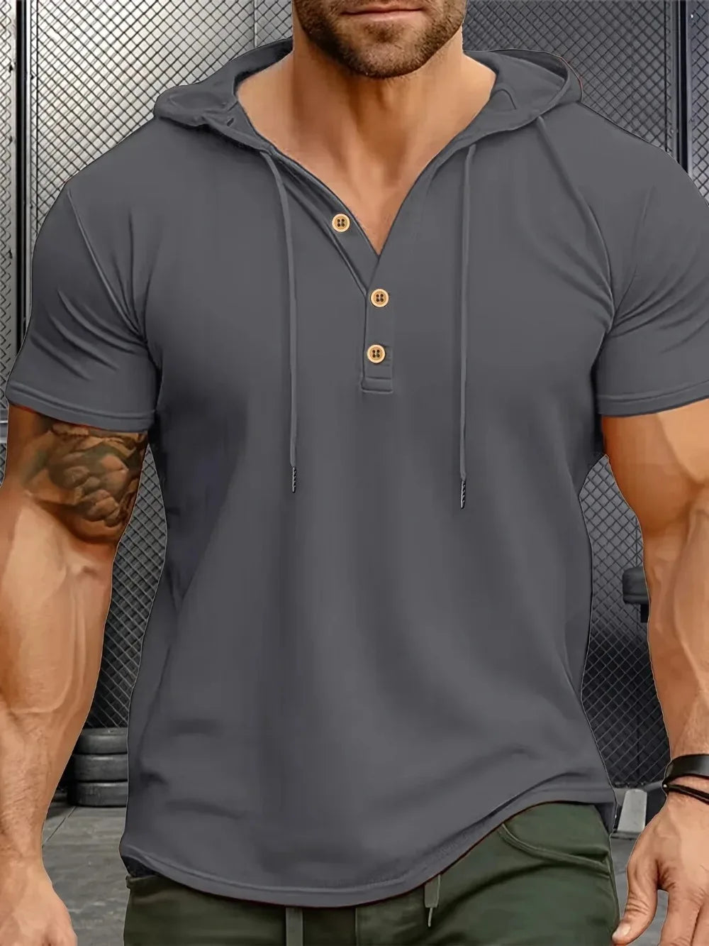 Men T Shirts  Summer Slim Fitness Hooded Short-Sleeved Bodybuilding Quick Dry Tshirt Male Gym Clothes Breathable Sports Tops