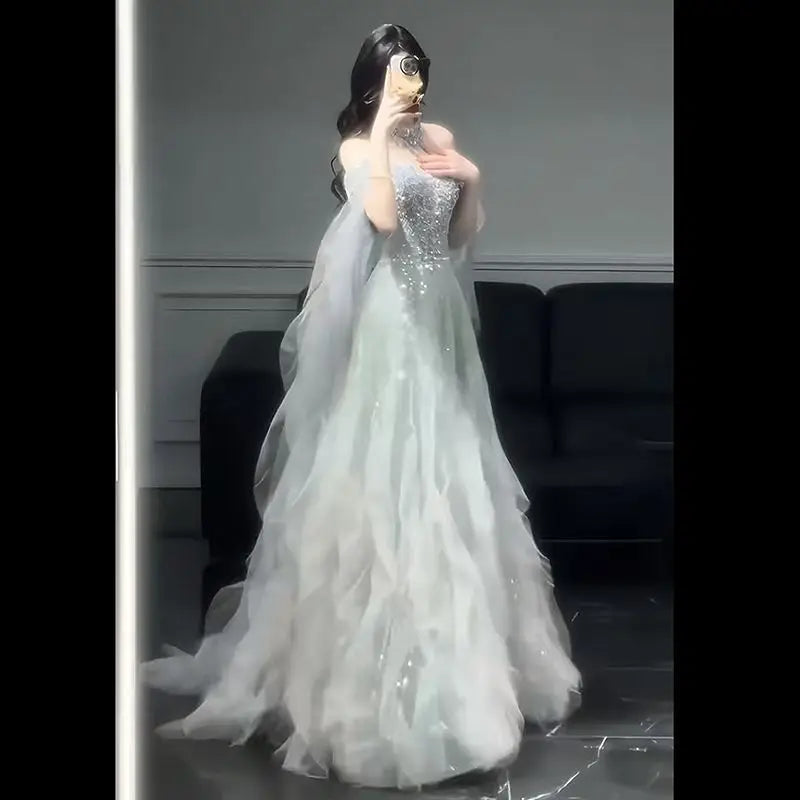 Evening Gown Dress For Women 2025 New High-end Light Luxury Niche Heavy Industry High-end Sense Elegant Temperament Host Dress