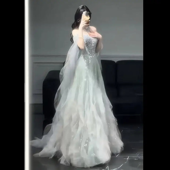 Evening Gown Dress For Women 2025 New High-end Light Luxury Niche Heavy Industry High-end Sense Elegant Temperament Host Dress