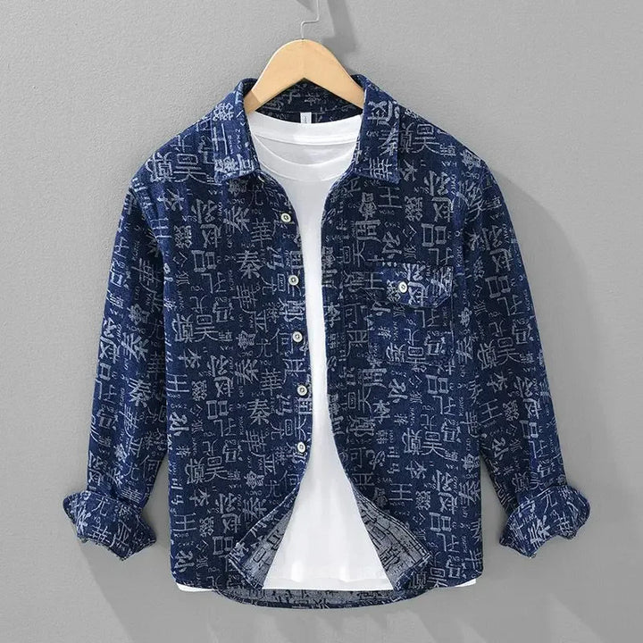 2025 New Shirt Men Autumn Retro Printed Work Clothes Long Sleeved Cardigan Casual Versatile Jacket