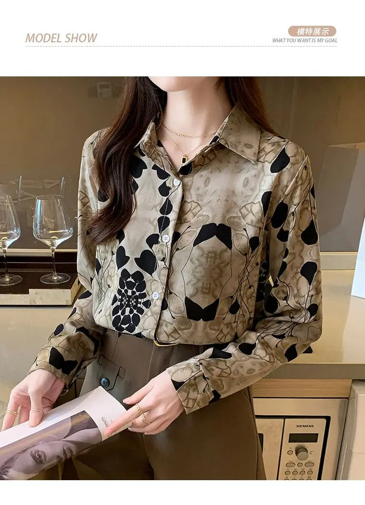2024 New Fashionable Shirt Vintage Elegant Printing Long Sleeve Blouses Printed Loose Spring and Autumn Edition All-match Tops