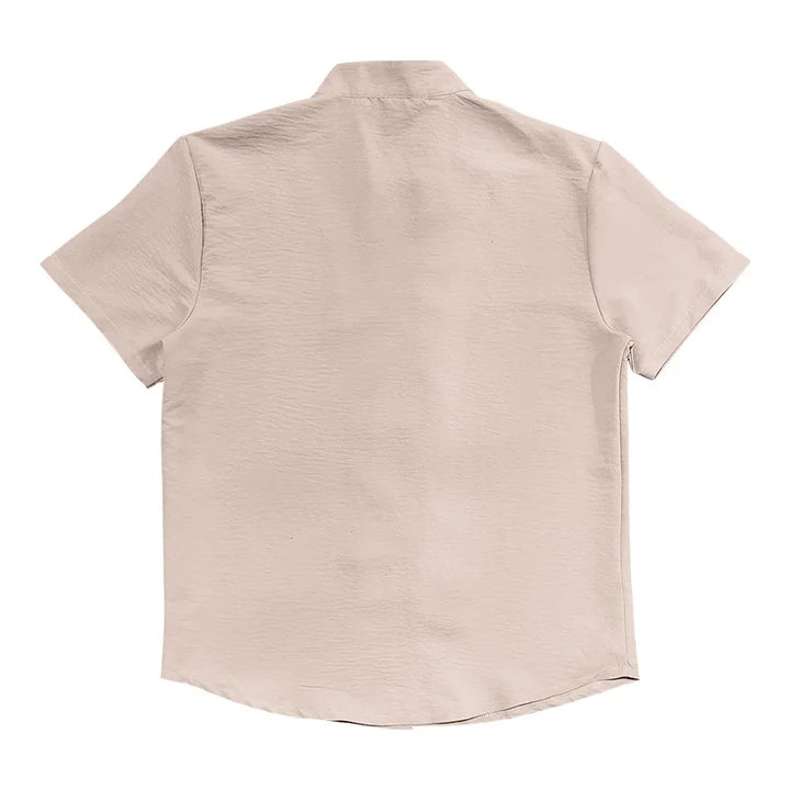 Summer New Short Sleeve Shirts for Men Fashion Solid Casual Linen Tops Breathable Stand Collar Loose Beach Blouses Men Clothing