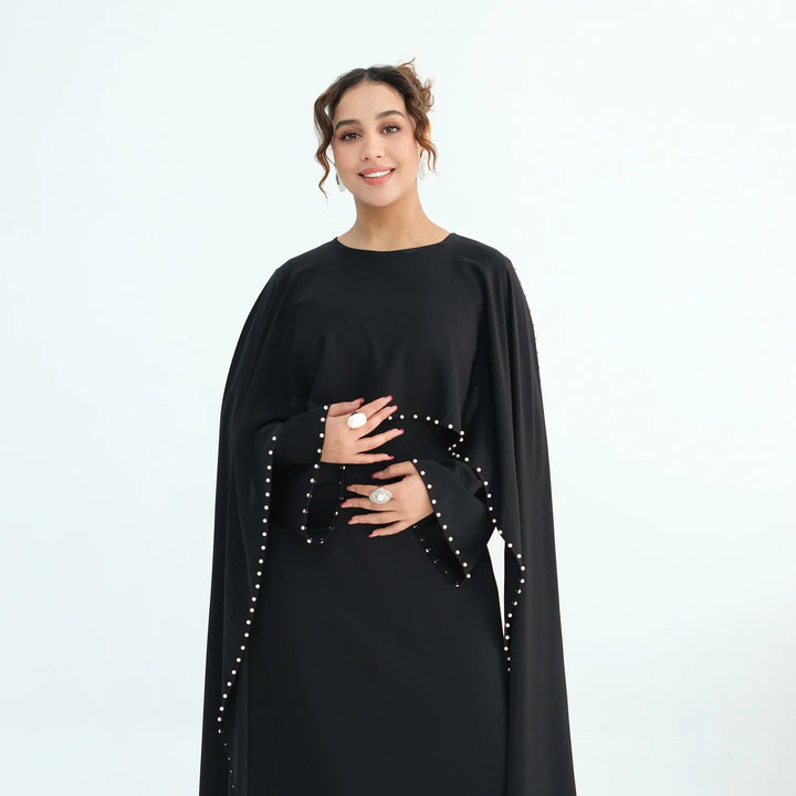 Luxury Dubai Shawl Abaya Elegant Beaded Waist Cinching Kaftan Muslim Women Traditional Dress Maxi Long Sleeve Robe Eid Outfit