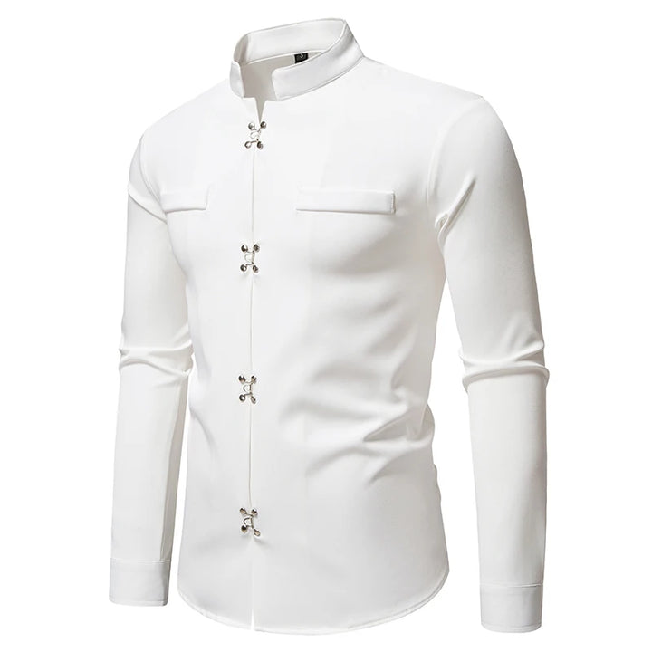 2025 Spring New Men Shirt Chinese Style Clothing Slim Fit Long Sleeves Shirt Camisa Social Office Wear Mandarin Collar Shirt