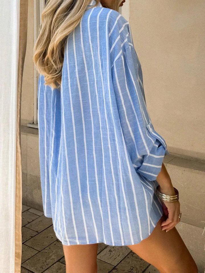 2026 Casual Loose Striped Shirts for Women Spring Summer Fashion Vintage Lapel Long Sleeve Tops Ladies Elegant Versatile Blouses