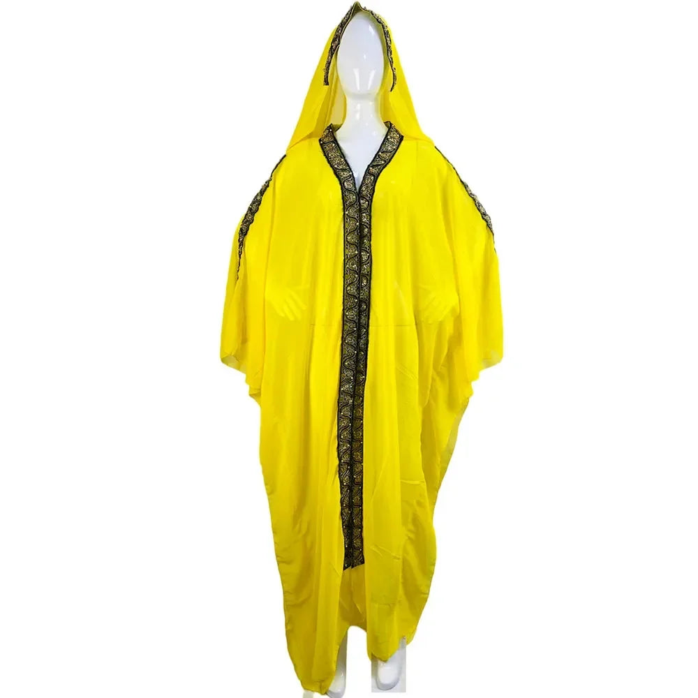Abaya Morocco Kaftan Dubai Hooded Maxi Dress Bat Sleeve Farasha Kaftan Muslim Women African Open Kimono Boubou Evening Dresses