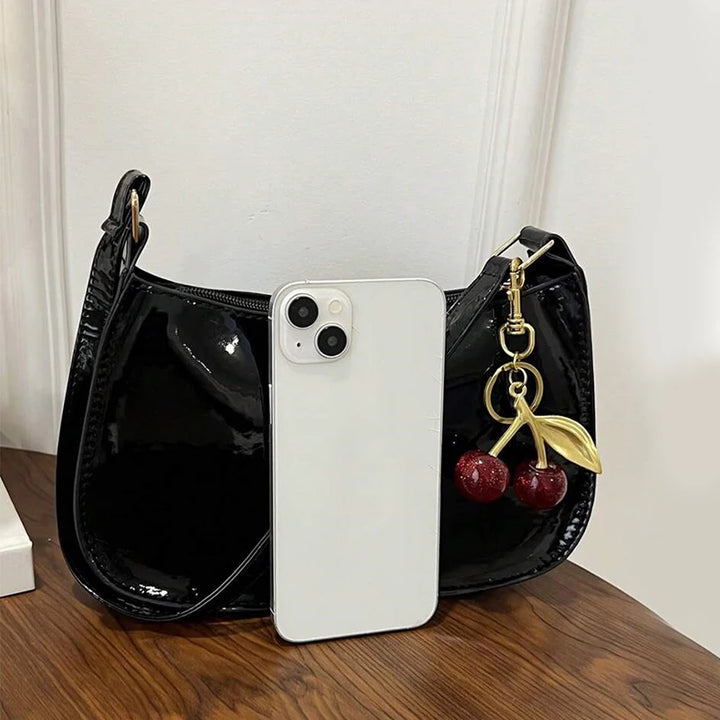Vintage Women’s PU Leather Shoulder Bag – Crossbody Handbag with Cherry Pendant