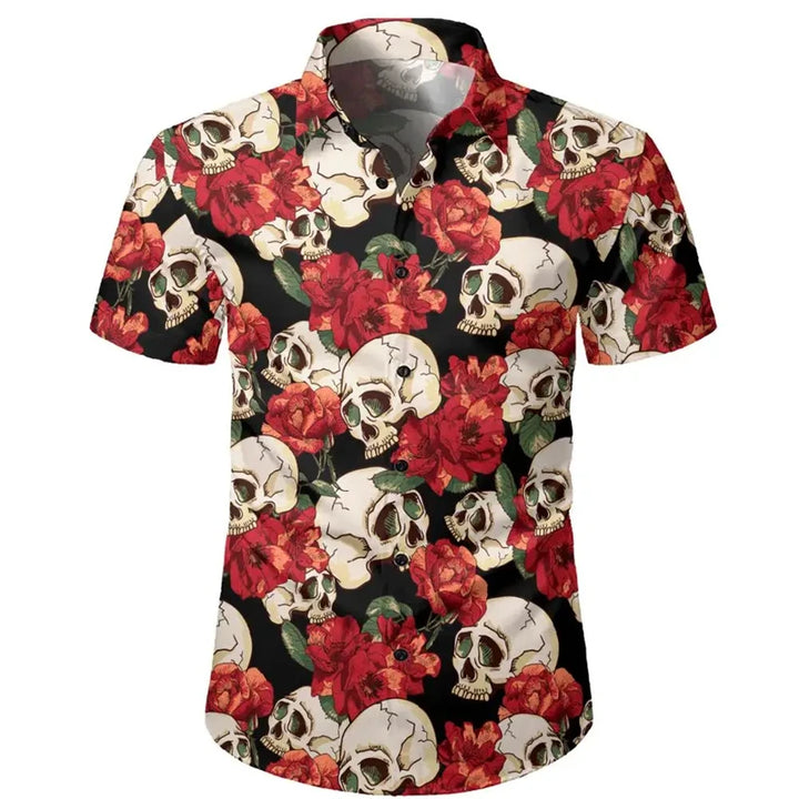 Men's Skull Shirts Casual Short Sleeve Shirt For Men Clothing 2024 Summer Men's Clothing Loose Oversized Lapel Shirt Tops Camisa