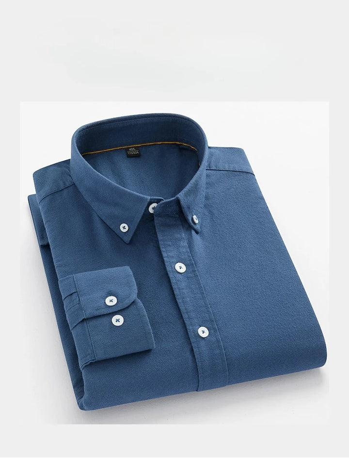 100% Cotton Brushed Long Sleeve Shirts for Men Slim Fit Casual Plain Shirt Solid Color Fashion Korean Popular Tops Red Clothes