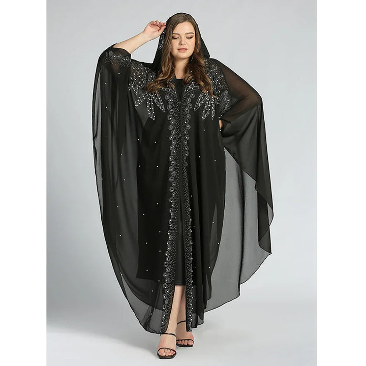 Abaya Morocco Kaftan Dubai Hooded Maxi Dress Bat Sleeve Farasha Kaftan Muslim Women African Open Kimono Boubou Evening Dresses