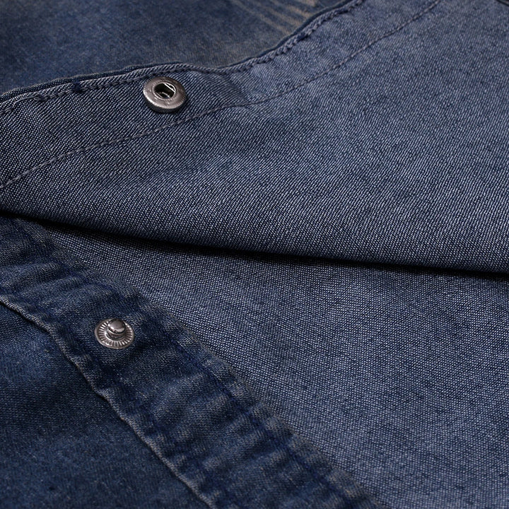 Men Denim Shirts Tops Shirt Short Sleeve Button Turn Down Collar Single Breasted Slim Fit Solid Simple Casual Splice Top 2024