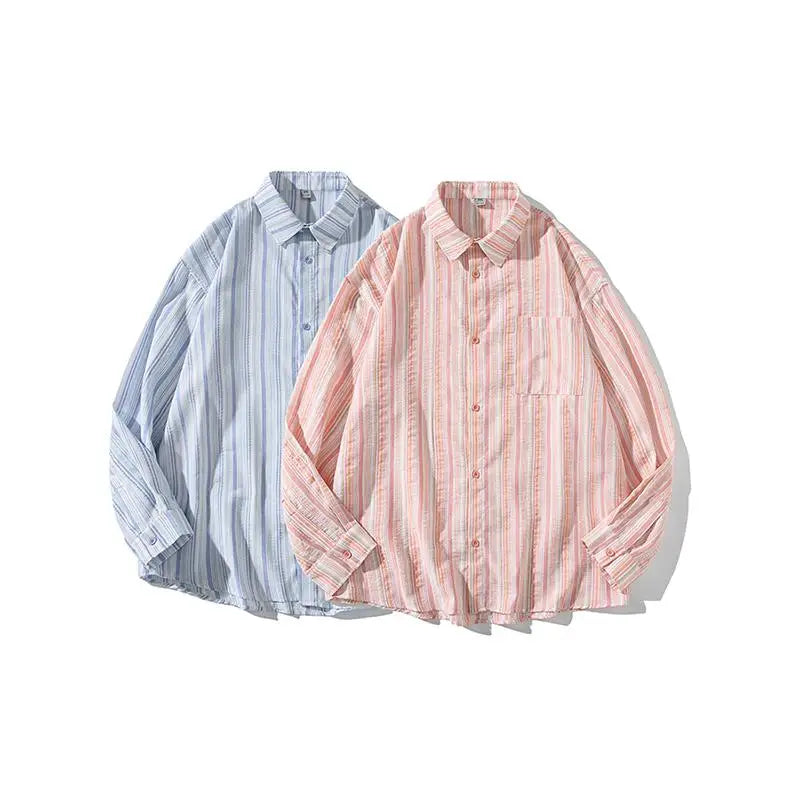 Striped Long Sleeve Button-Down Shirt Trendy Fall Fashion for Men & Women Casual Office Wear Lapel Collar Stylish Top