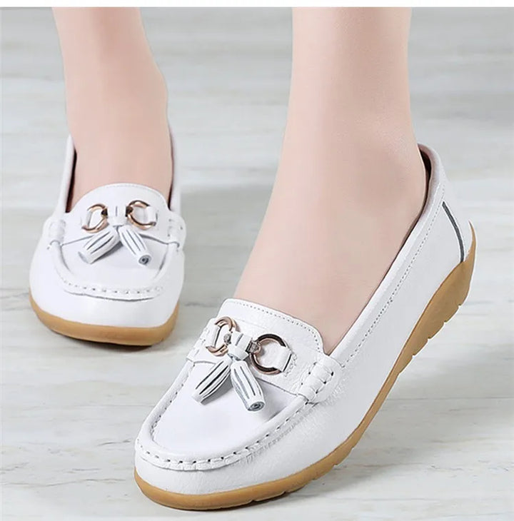 Women’s Leather Loafers – Breathable Chunky Flat Shoes