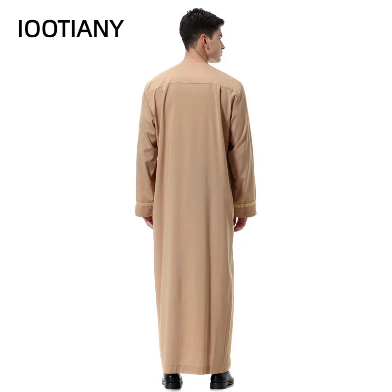 Muslim islamic Clothing Men Jubba Thobe print zipper Kimono Long Robe Saudi Musulman Wear abaya caftan Islam Dubai Arab Dressing