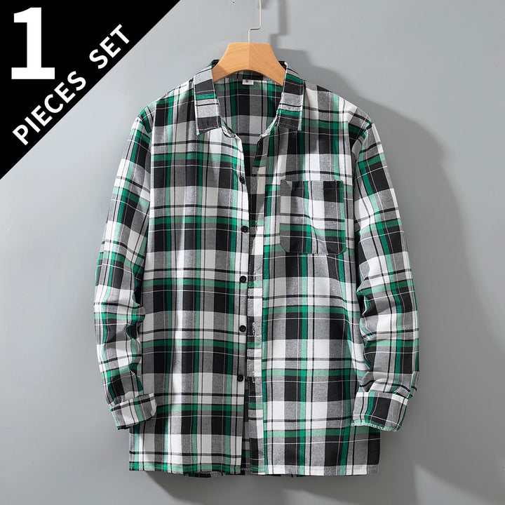 Men's Shirt Spring And Autumn Coat Fashionable Classic Checkered Youth Casual Comfortable And Fashionable Button Up Long Sleeved