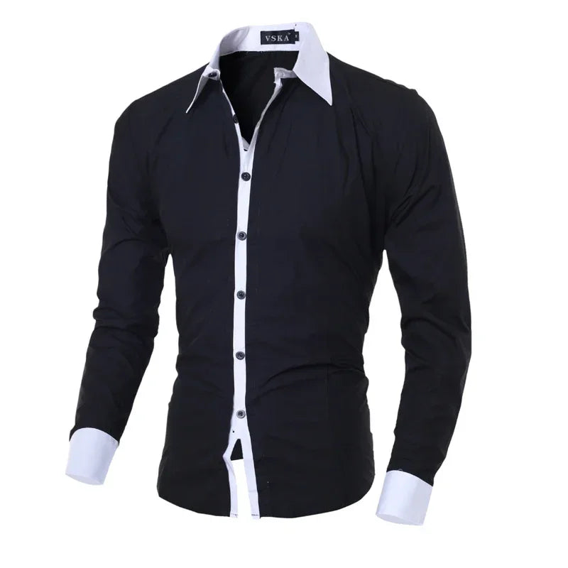 Men Long Sleeve Shirt 2025 Spring Striped Shirts Slim Fit Male Casual Social Patchwork Shirt Turn-down Collar Camisa Masculina