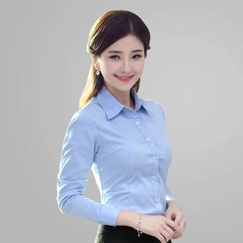 Chic Professional Shirts Women Casual Business Basic Turn-Down Collar Long Sleeve Shirt Spring Autumn Versatile Solid Inner Wear