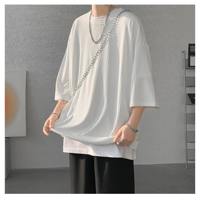 men t shirts Summer Men's White Cool T-shirts Women Oversized 5XL Korean Style Loose Striped T-shirt Casual T-Shirt Male