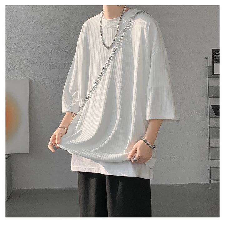 men t shirts Summer Men's White Cool T-shirts Women Oversized 5XL Korean Style Loose Striped T-shirt Casual T-Shirt Male