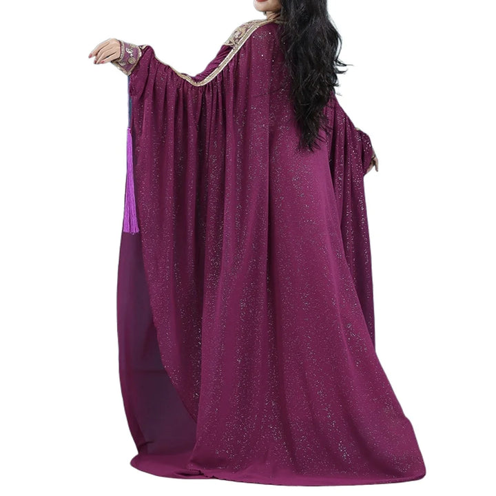 Egyptian Traditional Khaleeji Thobe Dress Folk Dance Robe Belly Dance Kaftan Rhinestone Competition Khaleegy Costume with Belt