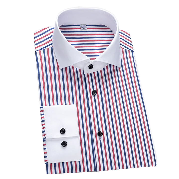 Men's shirt long sleeved slim fit striped Windsor collar contrasting color collar business casual one line collar shirt