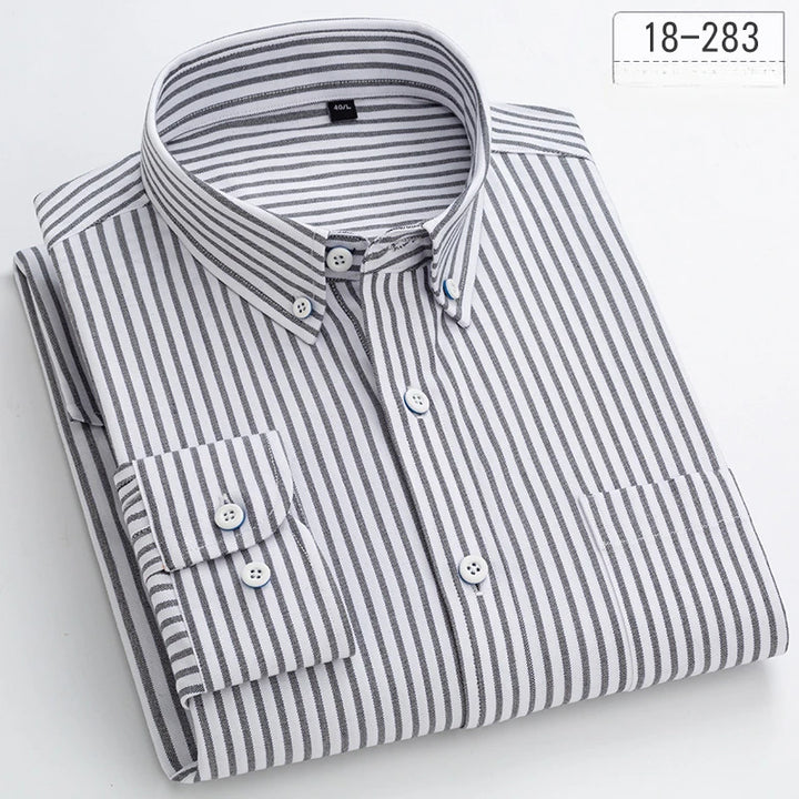 New in Shirt 100% Cotton Long-Sleeve Shirts for Men Slim Fit Plain Shirt Thin Plaid Striped Tops Fashion Elegants Office Clothes