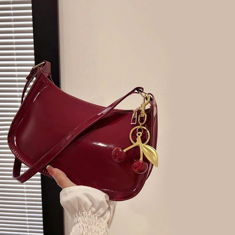 Vintage Women’s PU Leather Shoulder Bag – Crossbody Handbag with Cherry Pendant