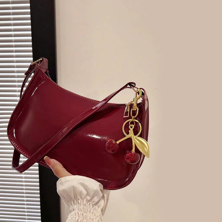 Vintage Women’s PU Leather Shoulder Bag – Crossbody Handbag with Cherry Pendant