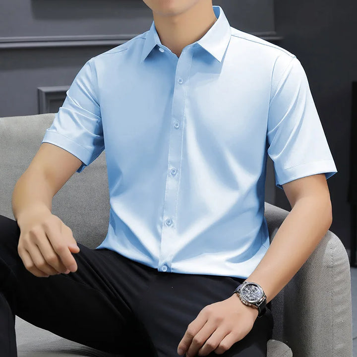 Men's Black Short Sleeve Dress Shirt Slim Fit Non-iron Formal Business Button Down Shirt for Office