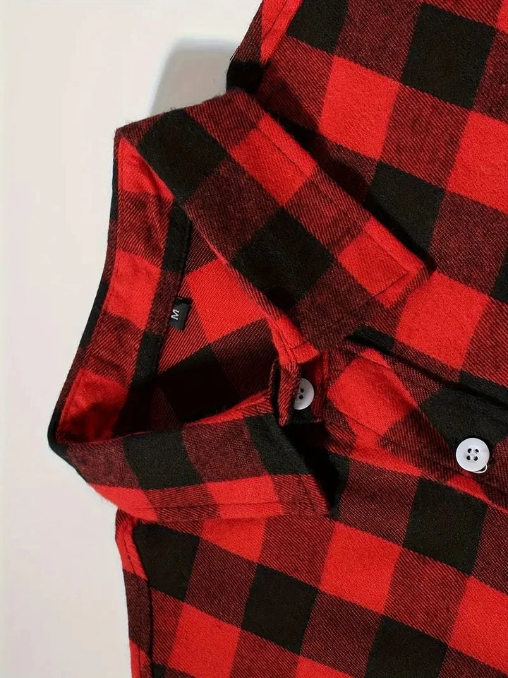 Mens Shirts Fashion Classic Plaid Cardigan Casual Shirt Long Sleeve Chest Two Pockets Turn-Down Collar Spring Autumn Men Tops