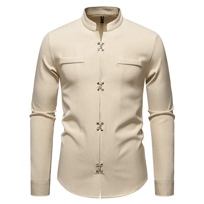 2025 Spring New Men Shirt Chinese Style Clothing Slim Fit Long Sleeves Shirt Camisa Social Office Wear Mandarin Collar Shirt