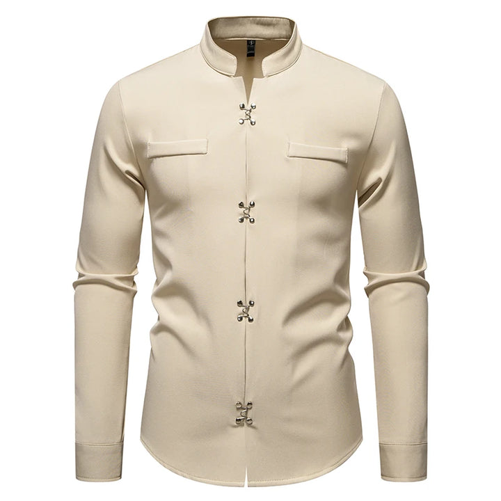 2025 Spring New Men Shirt Chinese Style Clothing Slim Fit Long Sleeves Shirt Camisa Social Office Wear Mandarin Collar Shirt
