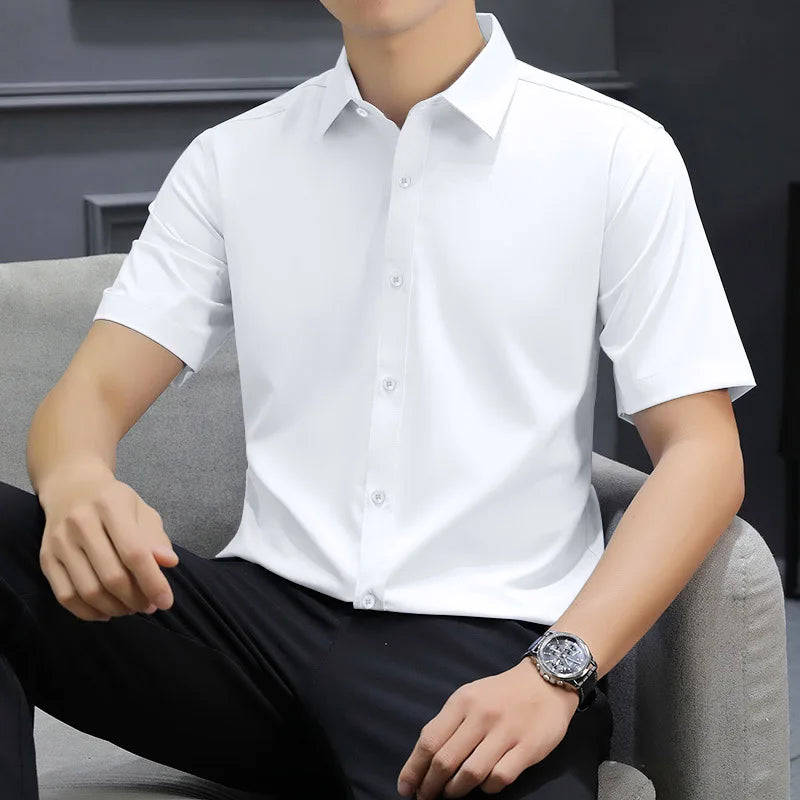 Men's Black Short Sleeve Dress Shirt Slim Fit Non-iron Formal Business Button Down Shirt for Office