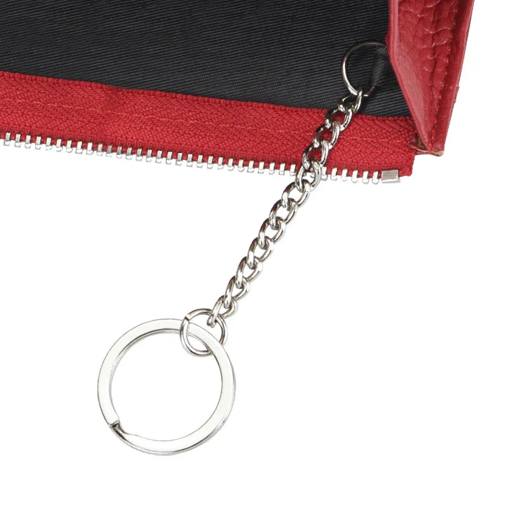 محفظة جلدية نسائية للبطاقات والعملات المعدنية مع سلسلة مفاتيح