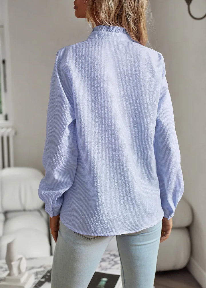 Women's Shirt Elegant Long Sleeve Ruched Stand Neck Office Lady Blouse Casual Button Shirts Harajuku Tunics Street Simple Tops