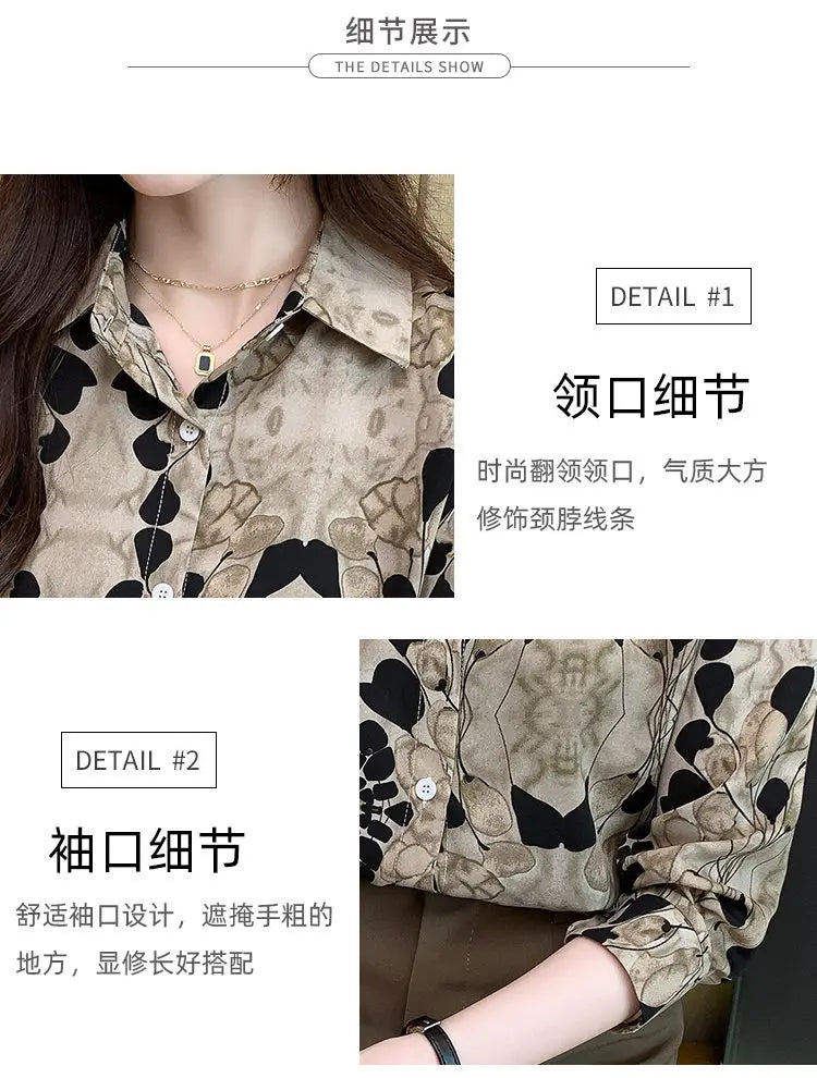 2024 New Fashionable Shirt Vintage Elegant Printing Long Sleeve Blouses Printed Loose Spring and Autumn Edition All-match Tops