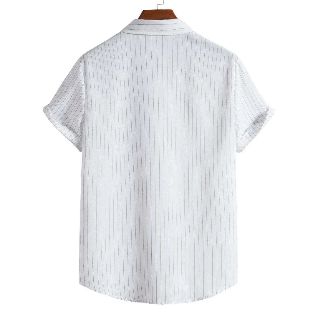 2026 Men's Striped Shirts Fashion Holiday Style Short Sleeve Casual Shirts Comfortable Loose Street Tops Men Summer Basic Shirts