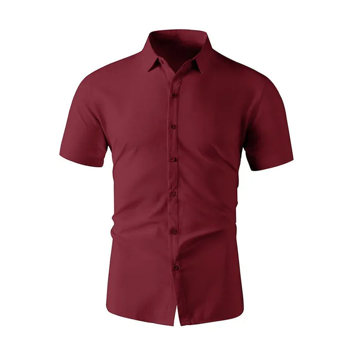 New Men's Business Casual Solid Color Short Sleeved Shirt for Summer Fashion No Ironing Comfortable and Versatile Top