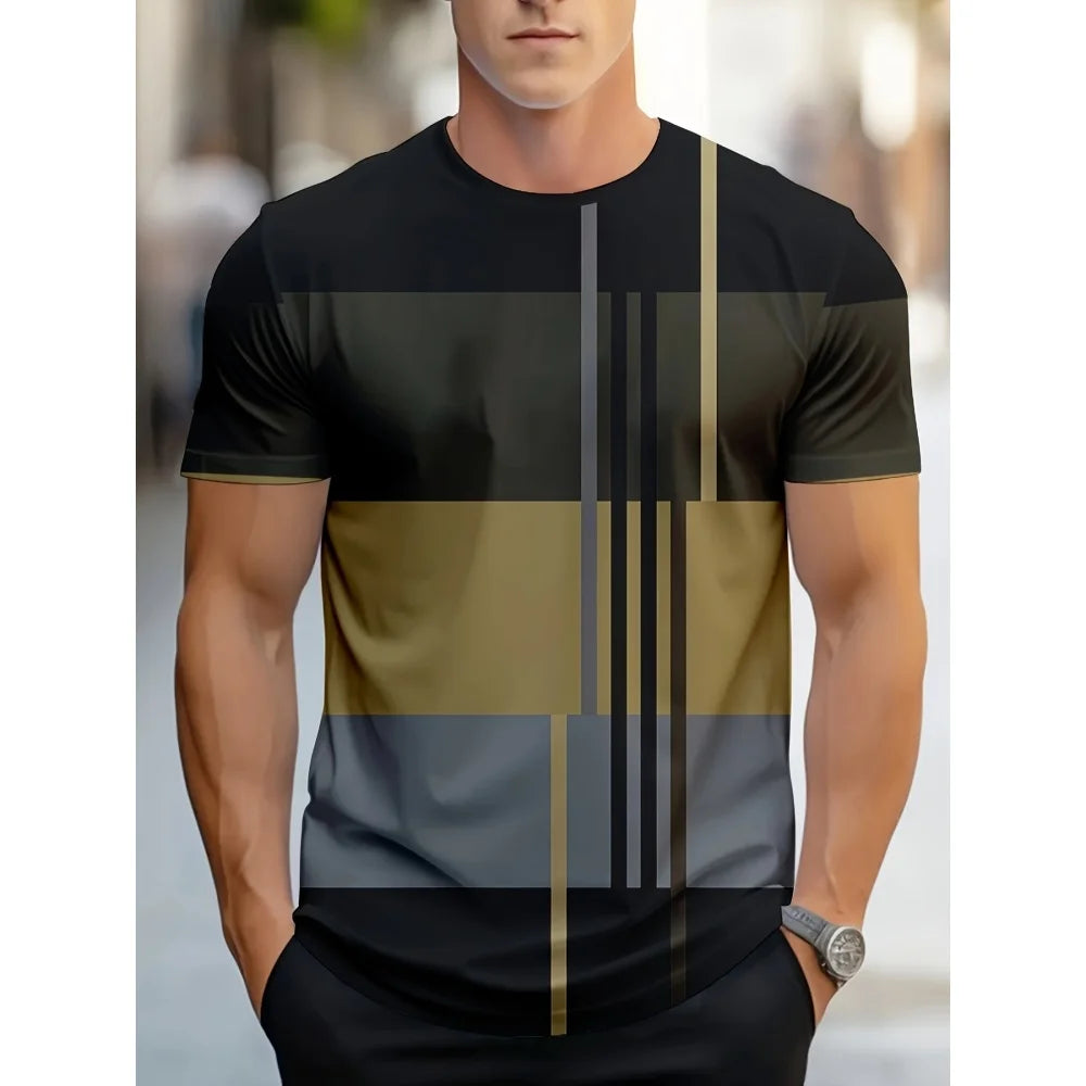 Shirt for Man Stripe Print Street Graphic T-Shirts Trendy Men's Short Sleeve Clothes Casual Summer Outdoor Oversized Clothing