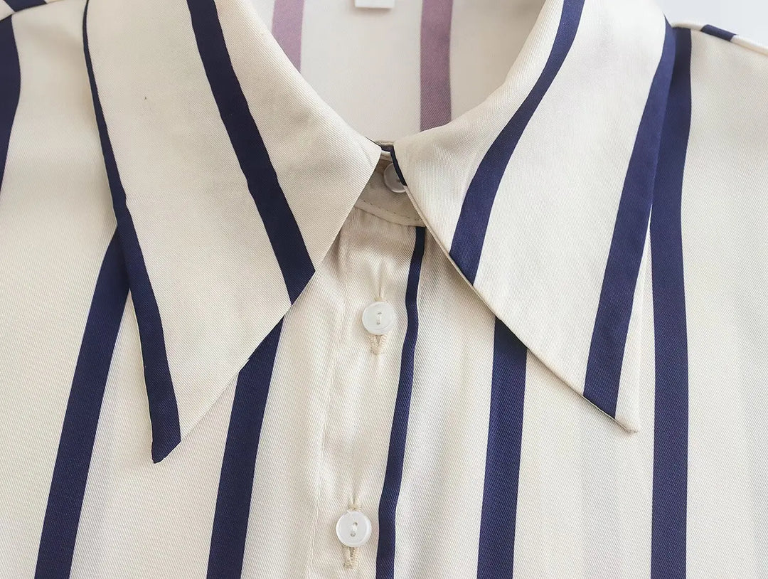 Women Striped Shirts Female Loose-Fit Bubble Sleeve Printed Shirts Lady Casual Youthful Energetic Short Sleeved Tops Clothing