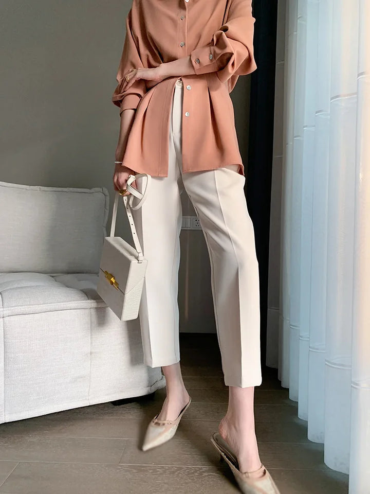 Elegant Women Shirts Woman Waist Long Sleeve Lapel Single Breasted Sashe Shirt Office Lady Business Pleated Ruched Blouses Tops