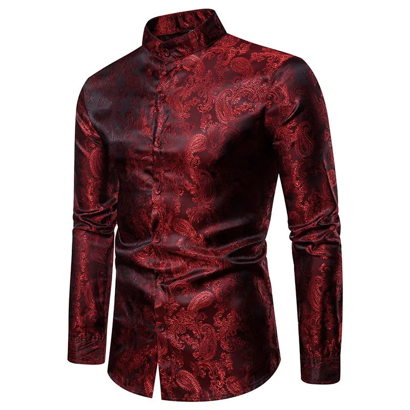 2025 New Men Fashion Medieval Floral Dress Shirts Stylish Long Sleeve Steampunk Shirt Men's Party Club Bar Social Shirt Male