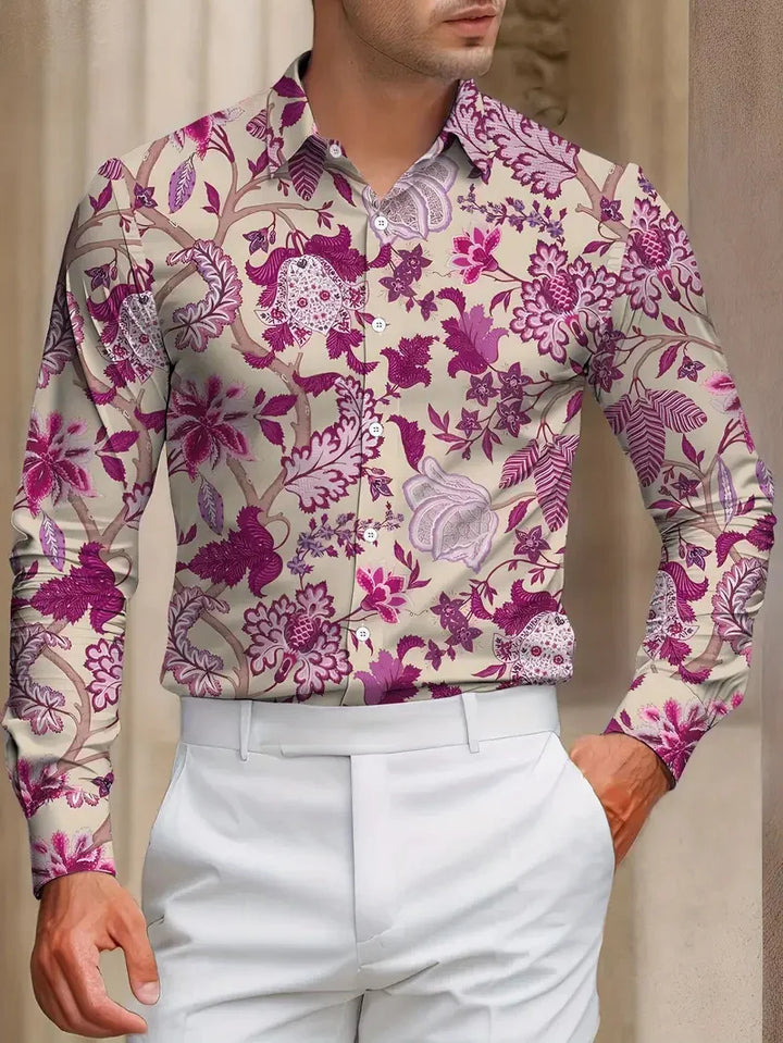 Men's Shirt Spring Autumn New Long Sleeve Shirt Music Flip-over Hawaiian Shirt Fashion Design Elements Flowers