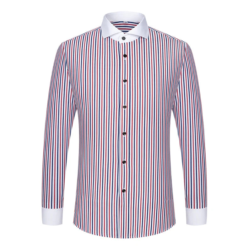 Men's shirt long sleeved slim fit striped Windsor collar contrasting color collar business casual one line collar shirt