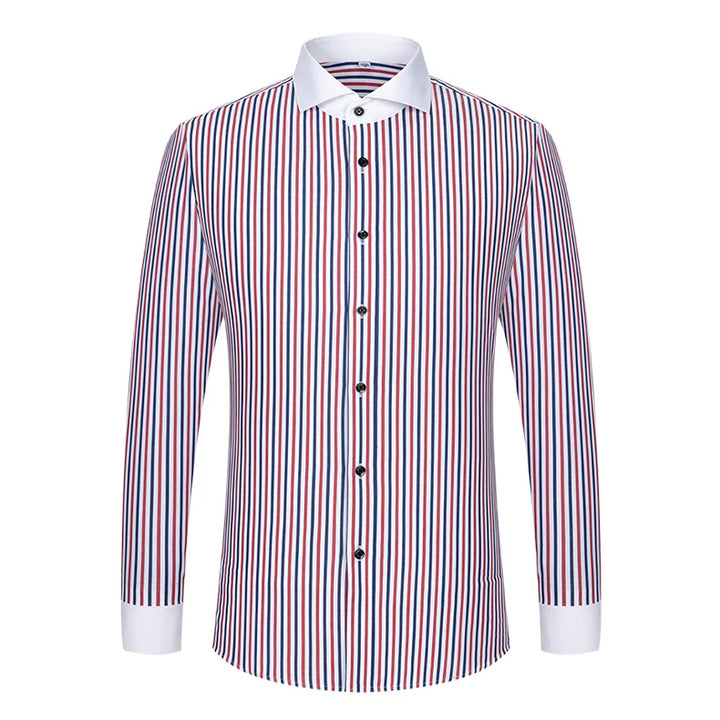 Men's shirt long sleeved slim fit striped Windsor collar contrasting color collar business casual one line collar shirt