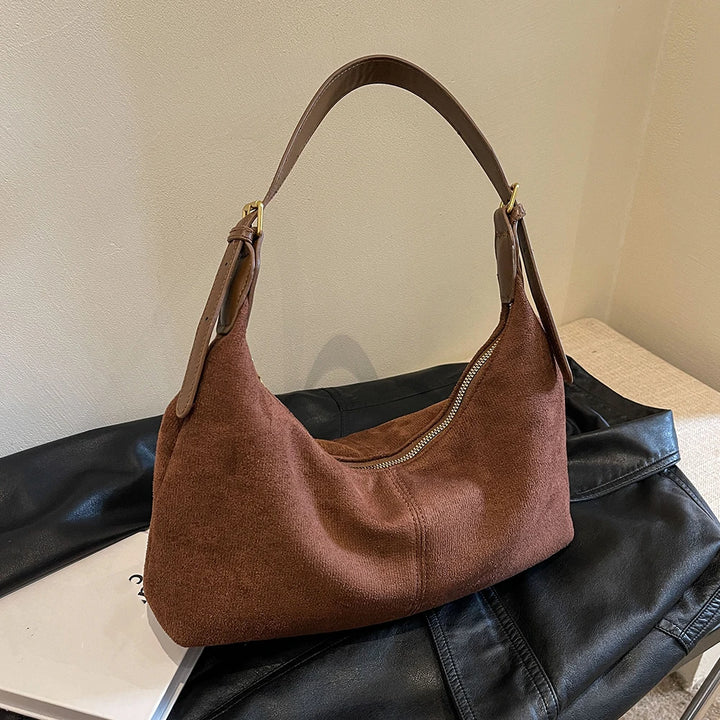 Vintage Women’s Suede Handbag – Designer Crescent Hobo Crossbody Bag