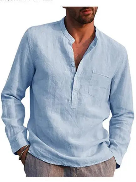 Linen Shirt Men Brief Breathable Comfy Solid Color Long Sleeve Loose Harajuku Casual Blouse Hawaiian Shirt Camisa Masculina 2022