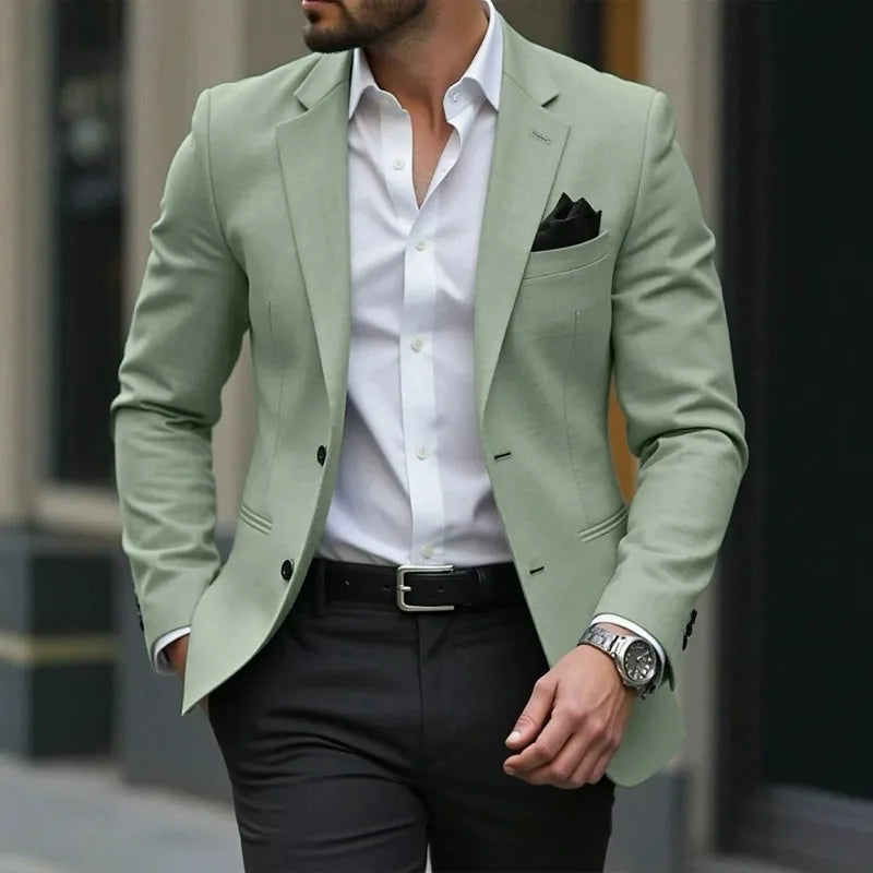 KIDWHXR Man Blazer Korean Slim Simple Solid Color Turn Down Collar Male Suit Outerwear Business Casual Long Sleeeve Men Coat